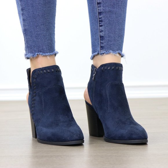 Pointy Toe Navy  Suede Ankle Boots With Sl… - Picture 6 of 7